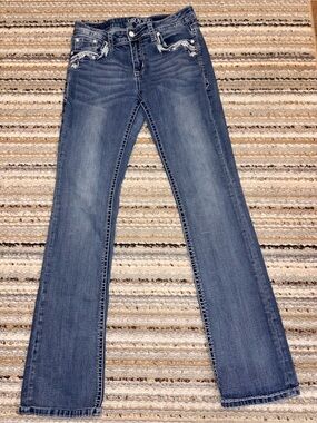 Grace in LA Floral Embroidered Easy Bootcut Jeans - Size 28
